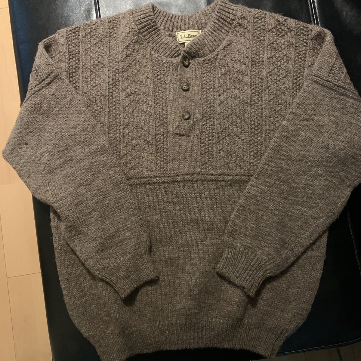 90s【L.L.Bean】ヘンリーネック ウールニット Scotland製 Lサイズ エルエルビーン 古着 Pure wool