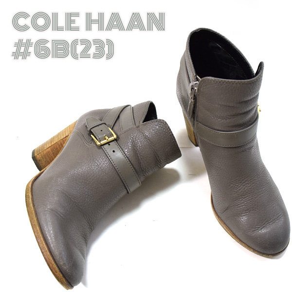 COLE HAAN■ショートブーツ　レザー6B(23cm前後)グレージュ ブーティ　コールハーン サイドファスナー