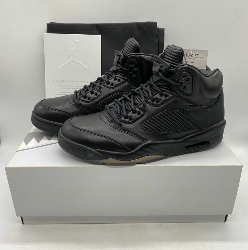 【27.5cm】新品 NIKE AIR JORDAN 5 RETRO PREMIUM BLACK ナイキ エア ジョーダン5 レトロ プレミアム ブラック レザー (881432-010) 4168