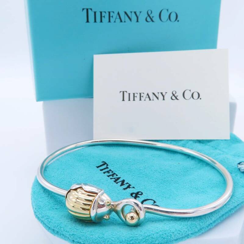 美品 Tiffany&Co. ティファニー シルバー ゴールド フック コンビ スカラベ バングル ブレスレット SV925 750 K18 AA160