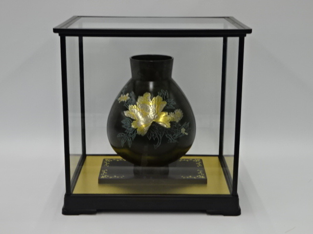 G-3-11162 ● 高級鋳物 美術工芸 芳幸作 壺 花器 花瓶 花入 飾り壺 フラワーベース