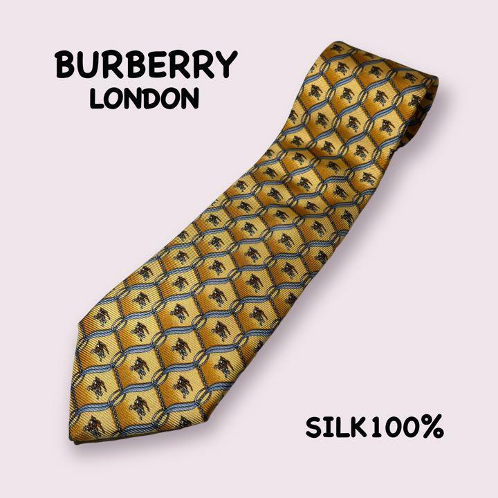 バーバリーロンドン　総柄ネクタイ　ホースロゴ　BURBERRY LONDON　シルク100%