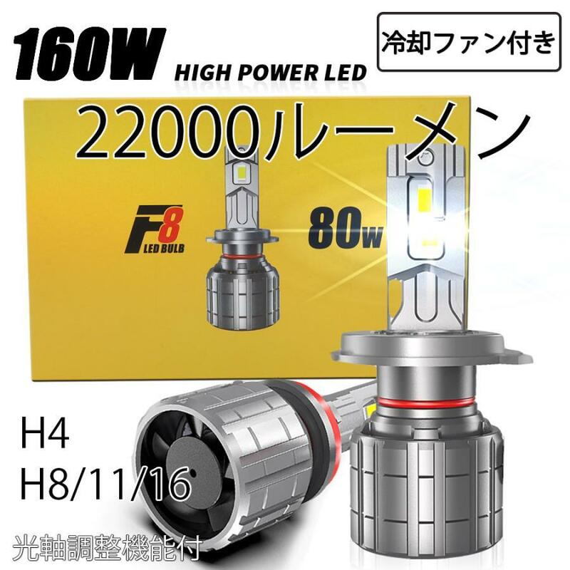 業界最強ランク LEDヘッドライト フォグランプ H4 Hi/Lo切替 H8/11/16 160W 22000ルーメン 6000K ホワイト オリジナルチップGXP7035 2本