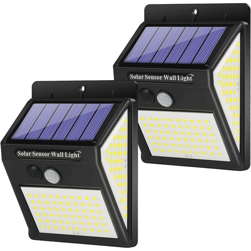 ソーラーライト 2個 センサーライト IP65 140 LED 3面照明 モーションセンサー 3照明モード 防水 セキュリティライト 自動照明 ソーラー