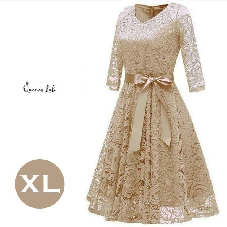 ドレス パーティードレス レディース 結婚式 七分袖 かわいい ワンピース XL