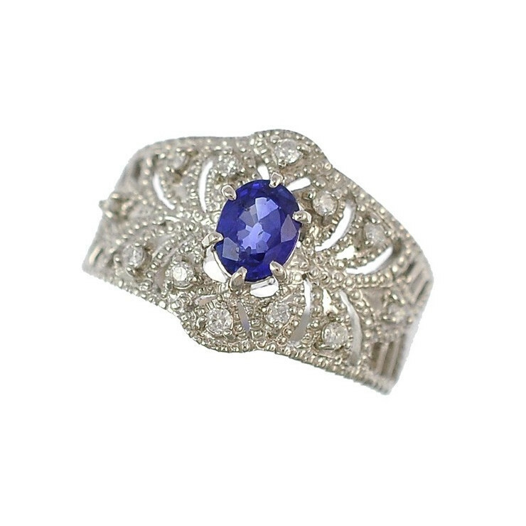 プラチナ900 サファイアリング ダイヤモンド ジュエリー サイズ7号 指輪