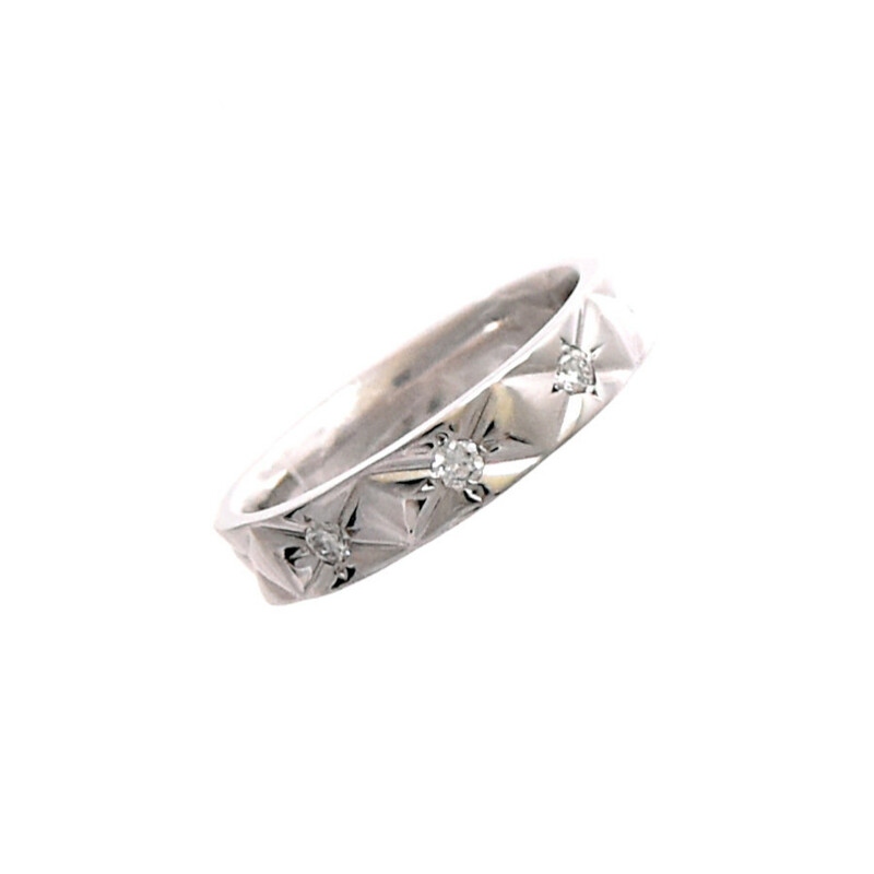 リング プラチナ900 キルティングデザイン 3P ダイヤモンド 0.087ct 9号 レディース ジュエリー 指輪