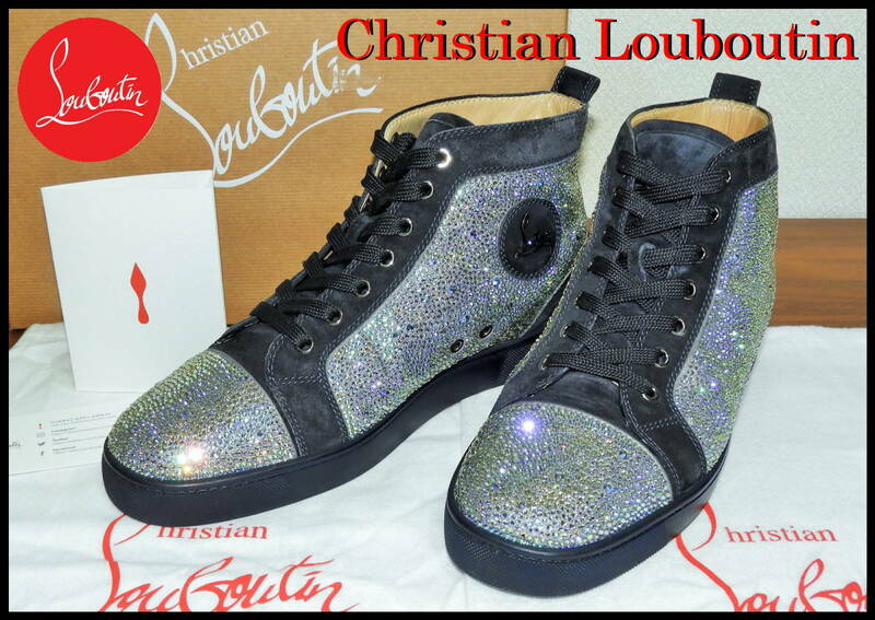 完売 Christian Louboutin ルイスストラス オールスワロ 生産終了品 ブラック オーロラ クリスチャンルブタン メンズ 42 ハイカット 靴 黒