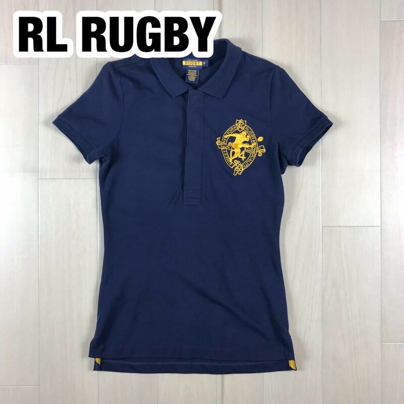RALPH LAUREN RUGBY ラルフローレン ラグビー 半袖 ポロシャツ S ネイビー 刺繍ロゴ