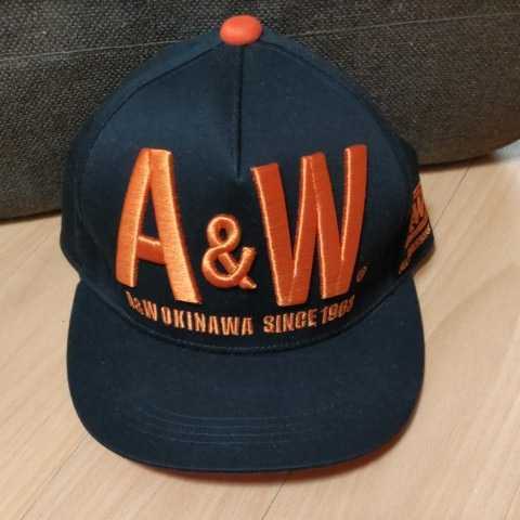 レア 人気 A&W 沖縄 ロゴ キャップ ブラック＆オレンジ 帽子 サイズフリー 新品同様 ルートビア