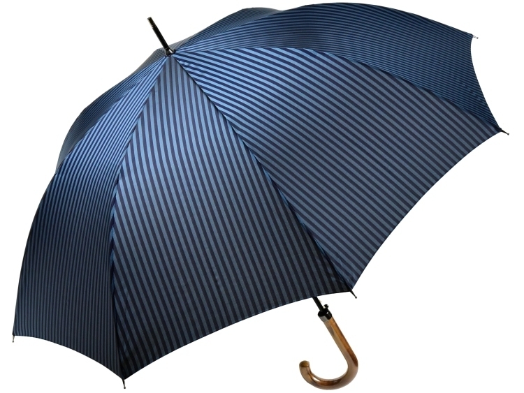 傘 メンズ 長傘 WAKAO ロンドン ストライプ柄 ジャンプ傘 ブルー×ネイビー 親骨65cm 8本骨 ジャガード織 雨傘 日本製