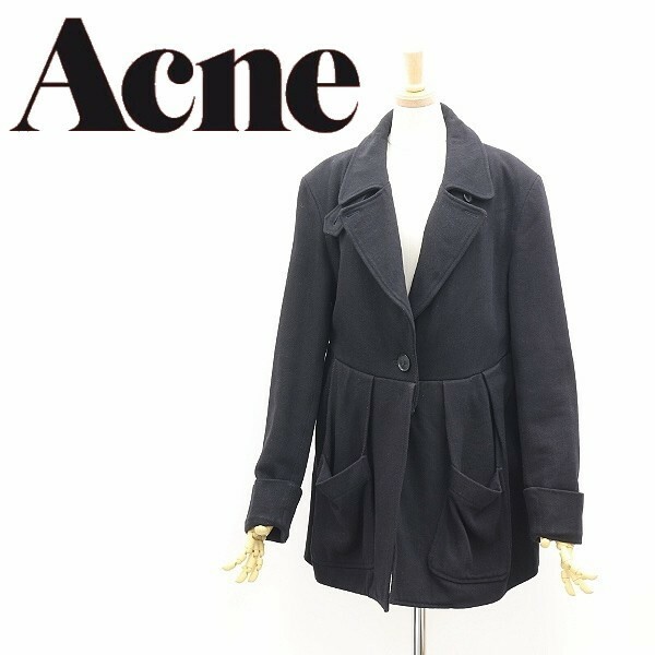 ◆Acne アクネ タック 切替 デザイン コート 黒 ブラック 34