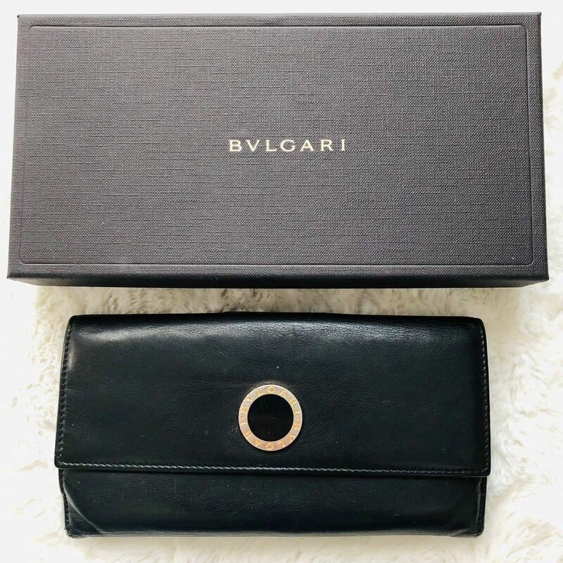 【BVLGARI】ブルガリ メンズ 長財布 二つ折り ロゴ 黒 ブラック カード