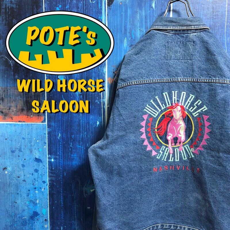 【ワイルドホースサルーン】ホース柄刺繍ビッグロゴデニムGジャン デニムジャケット　WILD HORSE SALOON