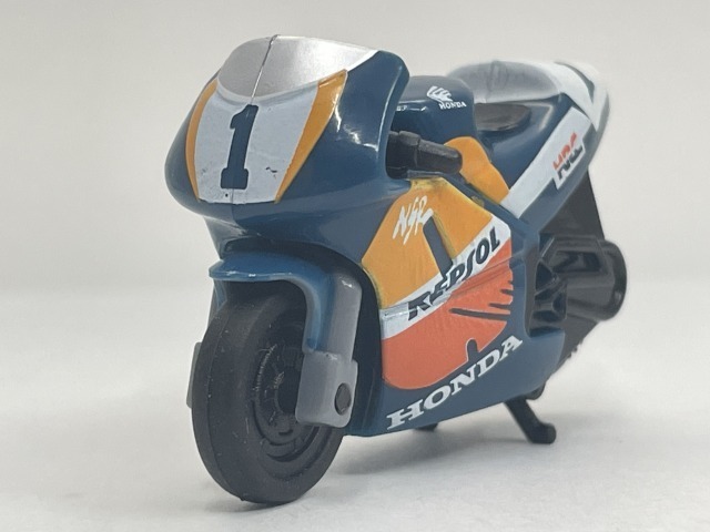 ■★サントリーボス　走る！最速バイクコレクション　MotoGP（1缶用）　HONDA　1997　NSR500（青/オレンジ・No.1）