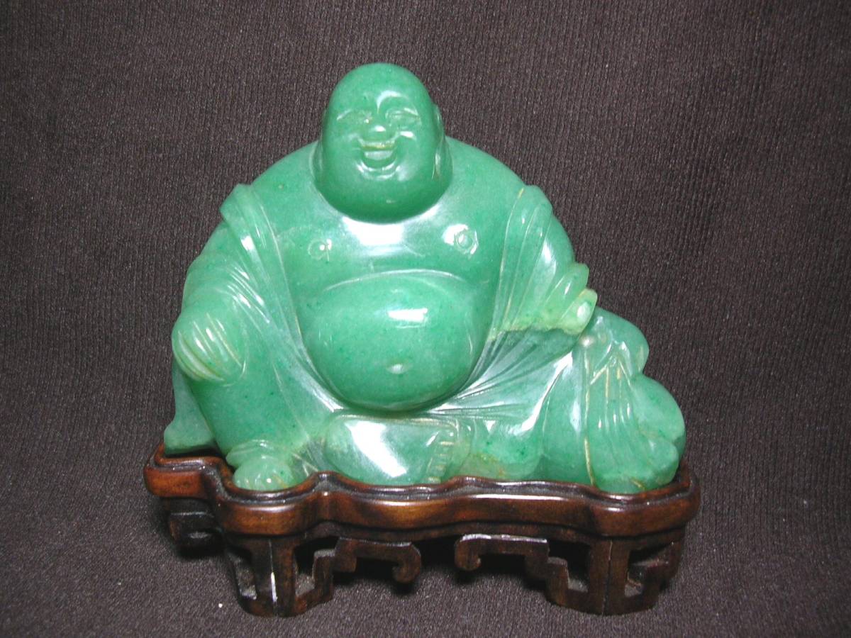 清代 天然翡翠彌勒坐佛 置物 ( 含木座 )