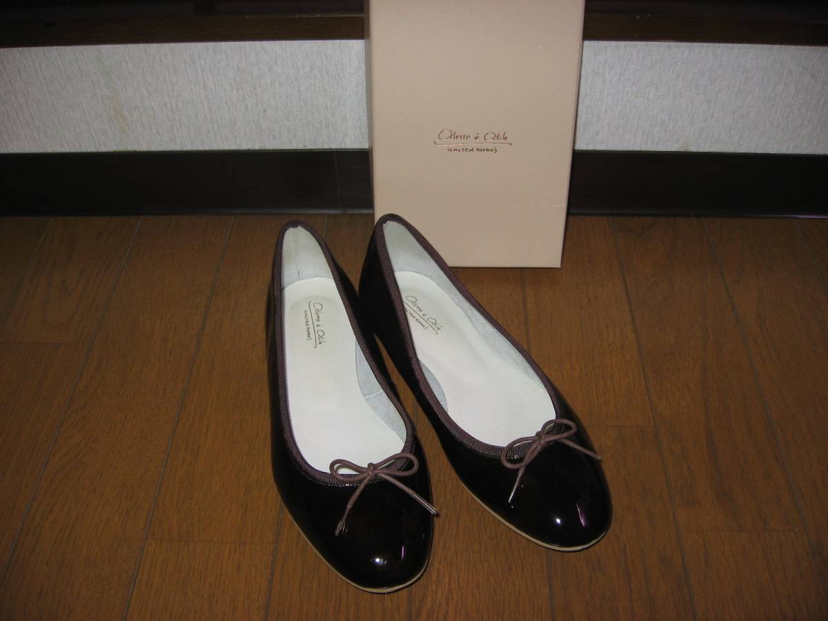 ◆美品！Odette e Odileの甲リボンフラットパンプス24.5cm濃茶エナメル◆