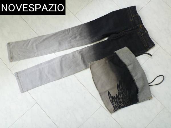 人気完売NOVESPAZIOノーベスパジオ　黒ブラック系グラデーション　デニム刺繍上下セット　　38　36