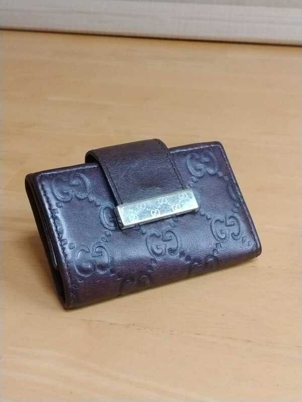 中古 GUCCI グッチ 6連キーケース GGロゴ×シマレザー ダークブラウン シマ Gucci GG logo leather keycase 送料無料