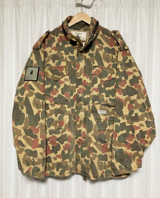 美品☆[90's Wtaps×A BATHING APE] 初期 1997年 M65 roguesqd カモフラ ミリタリージャケット XL 迷彩 wmilspwc エイプ ダブルタップス