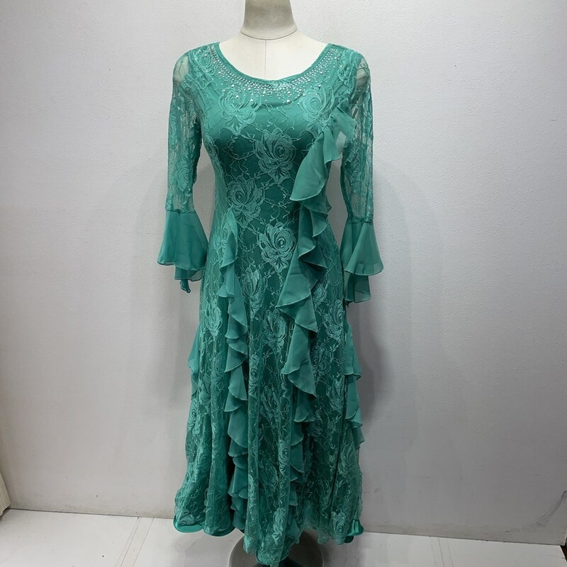 Prima boutique　ドレス　レディース　サイズ2相当　ポリエステル素材　ライトグリーン　フリル　社交ダンス　　舞台衣装　　K2583