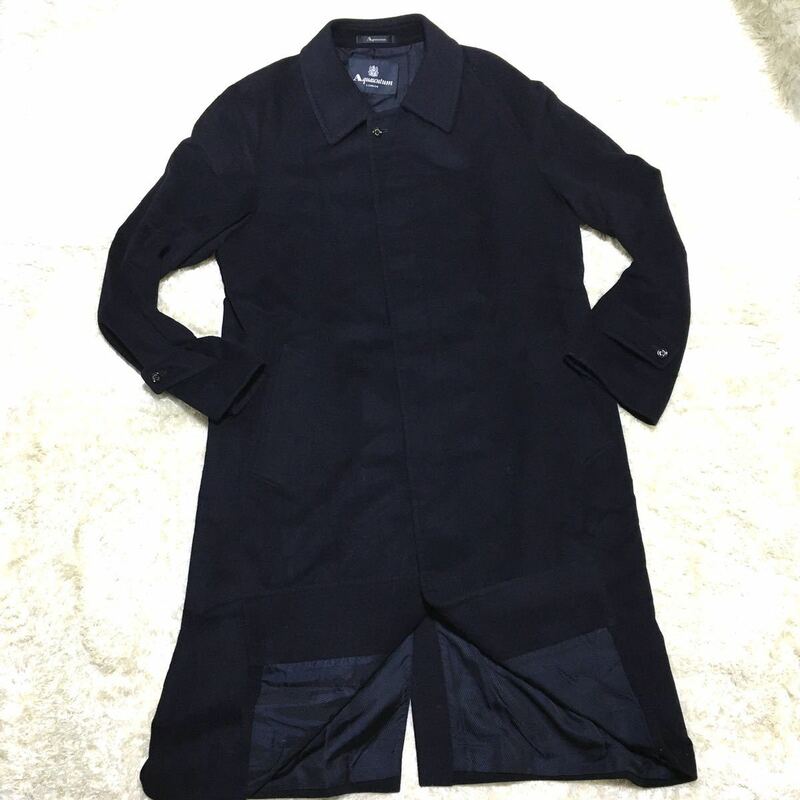 【高級】Aquascutum LONDON アクアスキュータム ステンカラーコート カシミヤ100% 40サイズ Lサイズ ネイビー