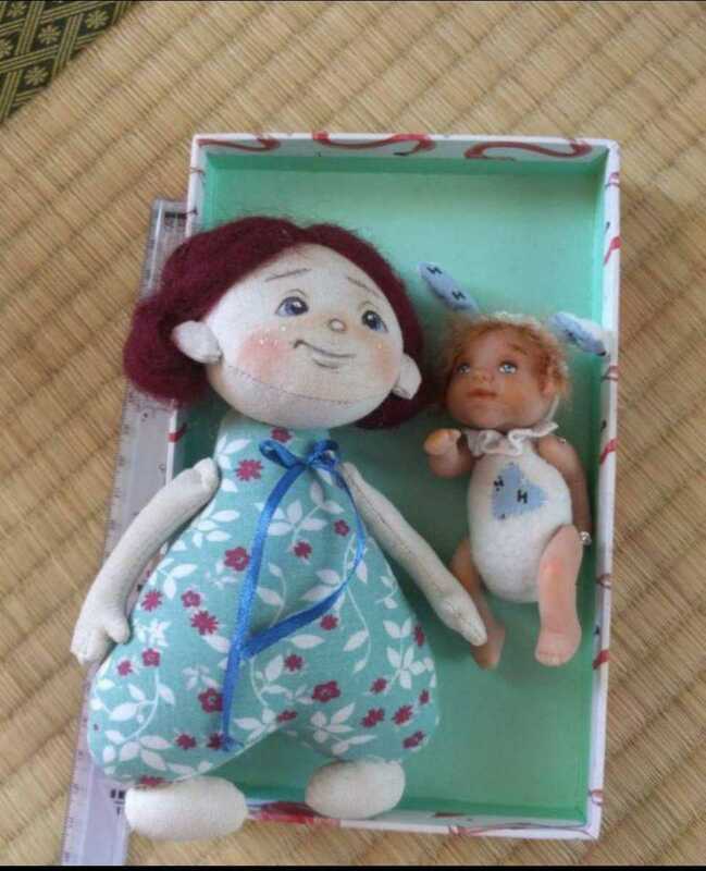セール海外作家布人形と樹脂粘土ベビーセット創作人形赤ちゃん リボーンドールカントリードール粘土人形作家女のバラ売り不可