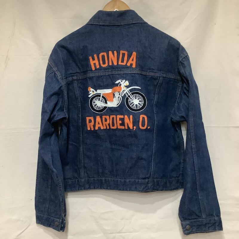 J37、ビンテージホンダ刺繍デニムジャケット古着アメカジUSA製アメリカ製フリー＆イージーアメ車バイクジージャン Gジャン 60年代70年代