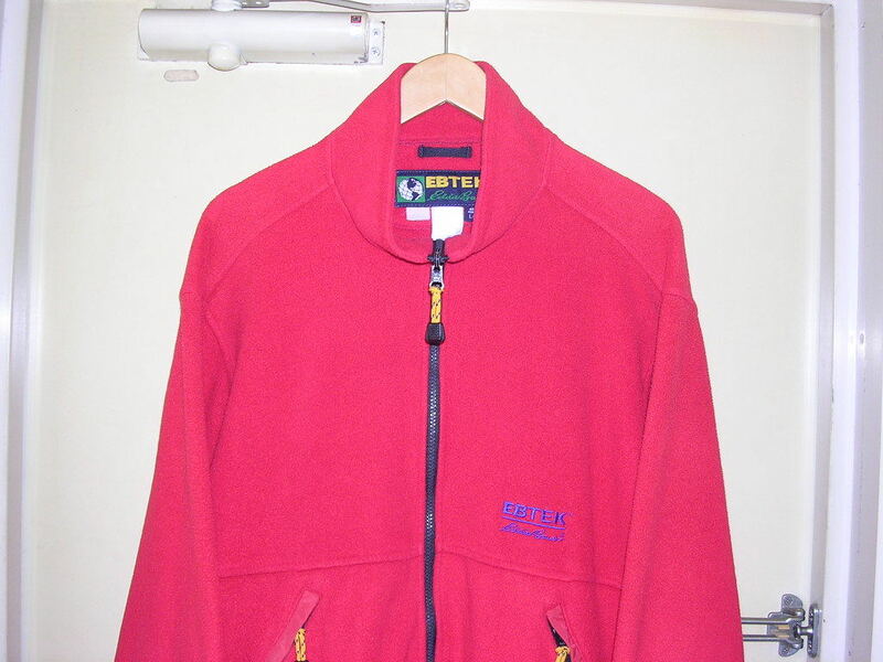 90s USA製 エディーバウアー Eddie Bauer EBTEK 刺繍ロゴ フリースジャケット L 赤 vintage old スイングトップ ブルゾン