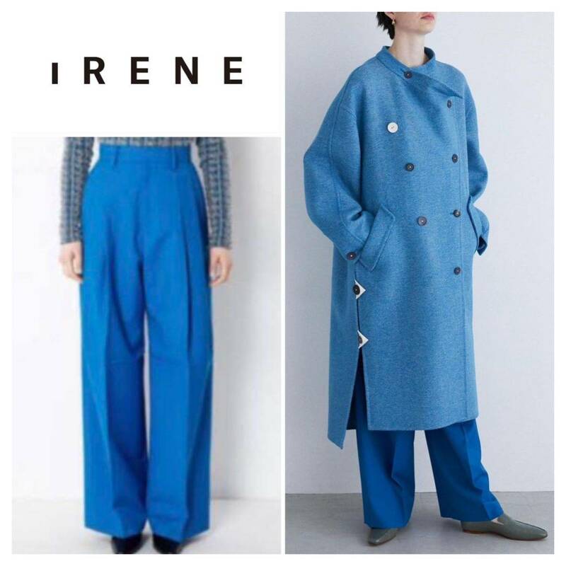 IRENE Press Line Trousersアイレネ　パンツ　タックパンツ　38 230124 ブルー