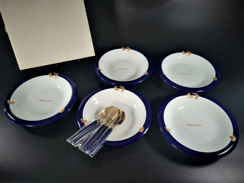 【長期保管品・未使用】Yutaka ユタカ 9寸　カレー皿&スプーン　5枚セット　23cm 