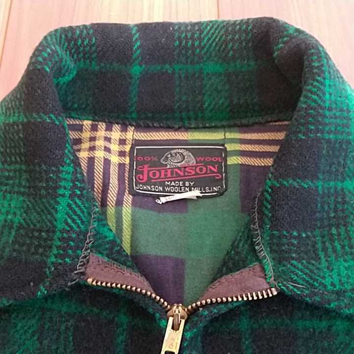 5060'sJOHNSON Wool Mackinaw Jacket ByJohnson Woolen Mills,INC Black/Greenヴィンテージ ジョンソンマッキノー裏ネルチェック 