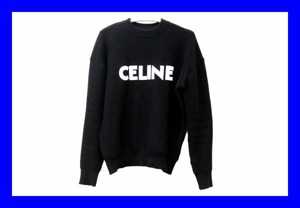 ●極上品 セリーヌ CELINE オーバーサイズ ロゴセーター Lサイズ リブ編み 綿ニット ユニセックス 男女兼用 ブラック 黒 棉 服上 F4511棉