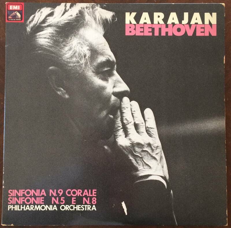 【 LP レコード ： 】2枚組　ベートーヴェン　交響曲第９番　第5番　第8番　カラヤン指揮　希少イタリア盤