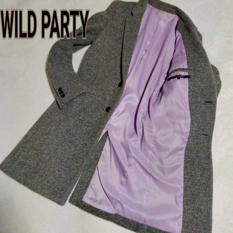 美品 ワイルドパーティー チェスターコート WILD PARTY サイズ1 グレー　モード 綺麗目　ロングコート　ウール　裏地　派手