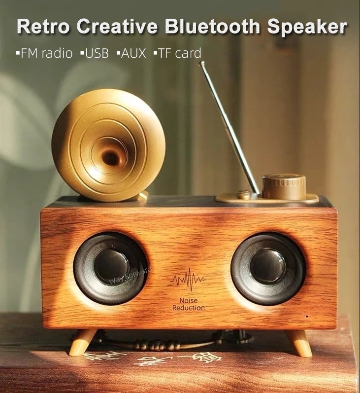 お得 ポータブルワイヤレスBluetooth木製スピーカー スピーカー ワイヤレス Bluetooth 木製 ウッド サブウーファー レトロ ラジオ