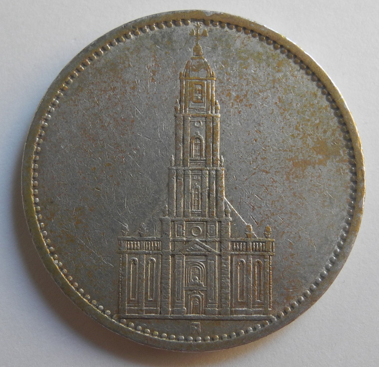 ドイツ 第三帝国 5ライヒスマルク 銀貨 1934年 A 5マルク ギャリソン教会 ナチスドイツ ヒトラー アンティーク