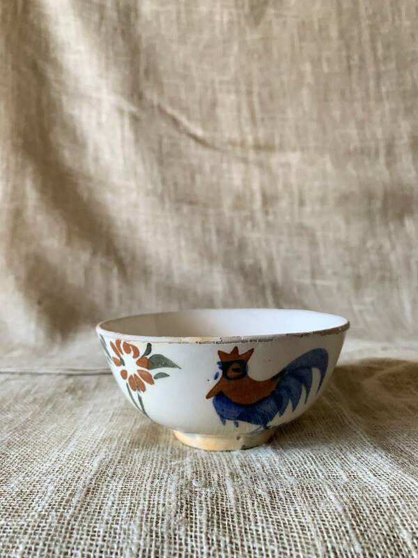 ベトナム　器　ヴィンテージ　アンティーク　ソンベ焼　茶碗　カフェオレボウル　フランス　陶器　手描き　染付け　