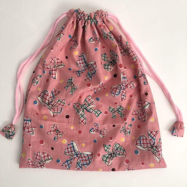 29×34 巾着 着替え袋 体操服袋 ハンドメイド リボン柄 ピンク 女の子