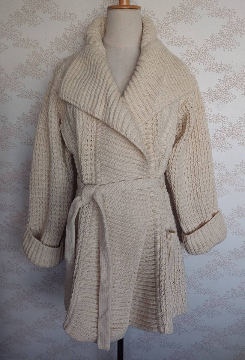 ニット アランニット ガウン　ニットガウン vintage ヴィンテージ ビンテージ 古着屋 古着 生成 キナリ アラン knit gown セーター コート