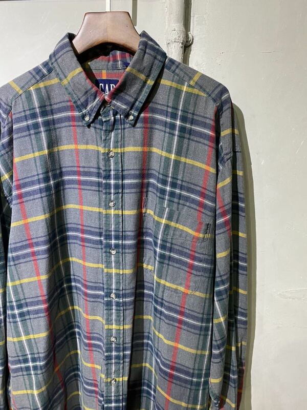 【即決】90s OLD GAP オールドギャップ B.D shirt ボタンダウン シャツ 長袖 グレー 90年代 古着 XL