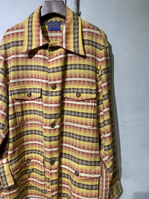 【即決】70s pendleton ペンドルトン ネイティブ柄 ウール シャツ ジャケット ベルト付き USA アメリカ 古着 ビンテージ ヴィンテージ L