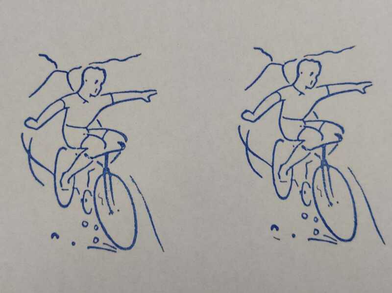 自転車　両手離し　男の子　砂利道　危ない　子供　学校　教材　スタンプ　フランス　アンティーク　ヴィンテージ　ハンコ　交通安全　教育