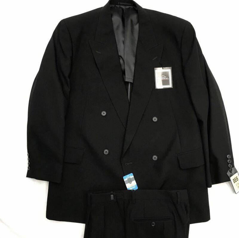 新品　激安フォーマル ダブルスーツ セットアップ　漆黒の黒　kanebo サイズA3 礼服 喪服 冠婚葬祭 アジャスター台場仕立て　ウール100%