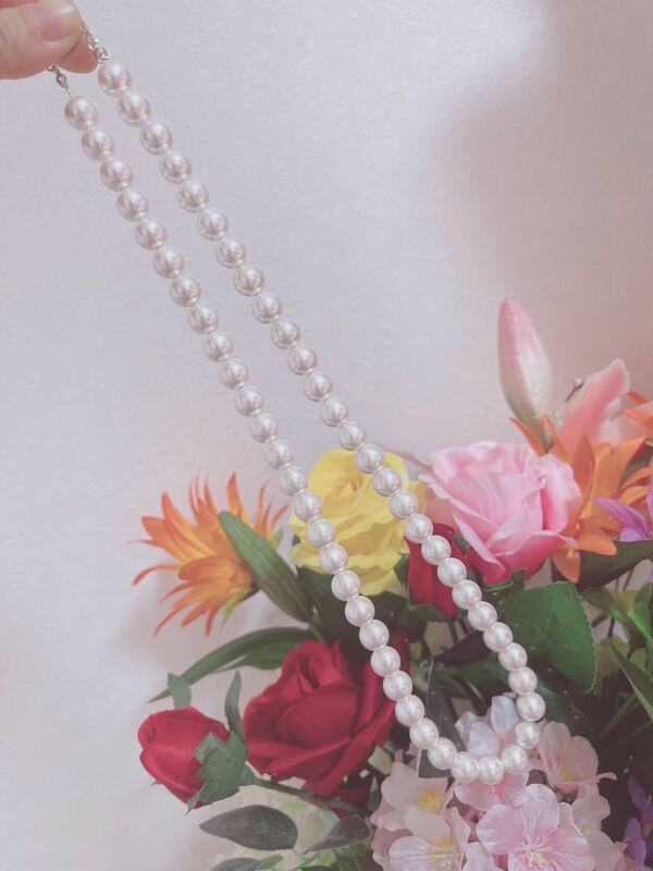 新品　高級花珠本貝真珠オーロラホワイトネックレス　珠直径10mm×長さ60cm 専用ケース付