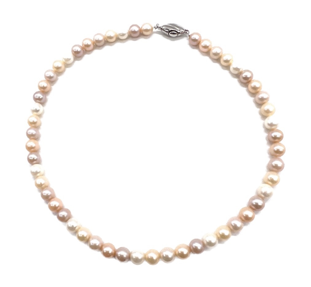 ■真珠 パール ネックレス マルチカラー 約8mm 0.8cm アクセサリー シルバー留め具 約45cm