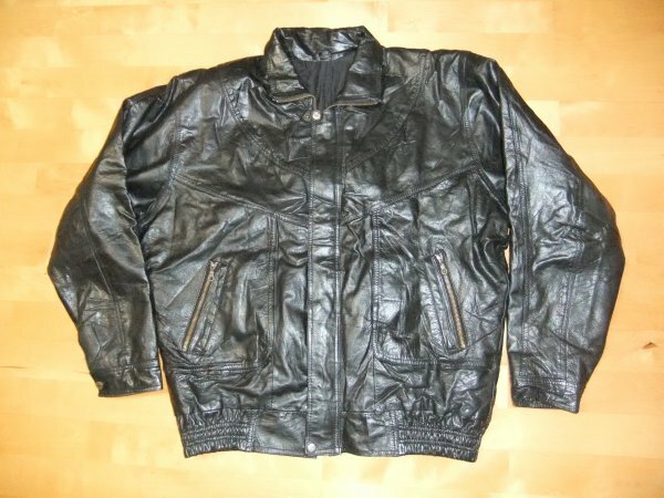 レザーフライトジャケット黒　８０ｓ　９０ｓ　Vintage 　A-2デザイナーズ　総柄　フルジップアップ　Lサイズ相当