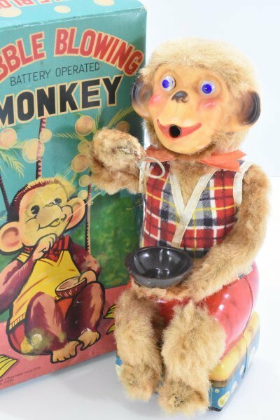 当時物 アルプス シャボン玉を吹くお猿さん Bubble Blowing Monkey 動作品 ブリキ モンキー 猿 箱付 ビンテージ 玩具 昭和レトロRG-837Gb