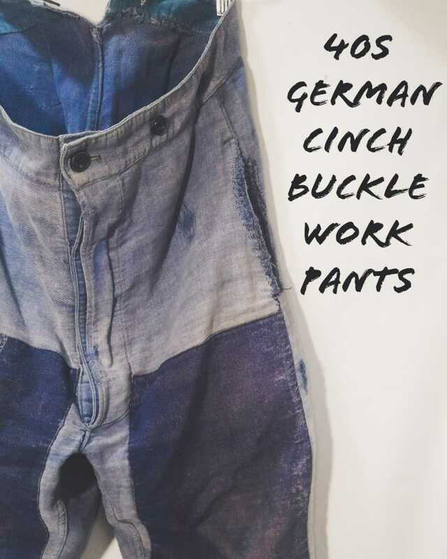 Vintage German cinch buckle work pants 40s ジャーマン ワーク パンツ 2本針 シンチバック サスペンダー パッチワーク ユーロ ビンテージ