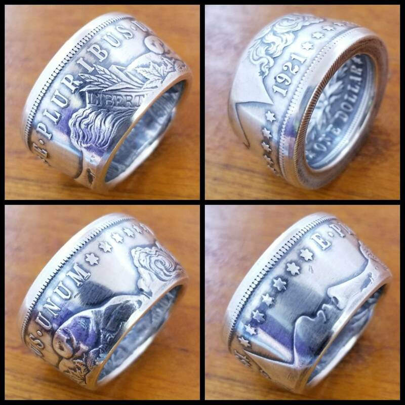コインリング　アメリカ　1ドル銀貨　モルガンダラー　自由の女神面　シルバーリング　古銭指輪　SV900　AHD